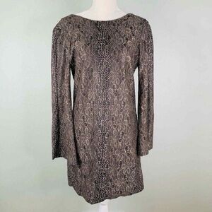 RARE FIND Ramy Brook Dress Moda Foil Snake Lace Lined Bell Sleeves Zipper Back